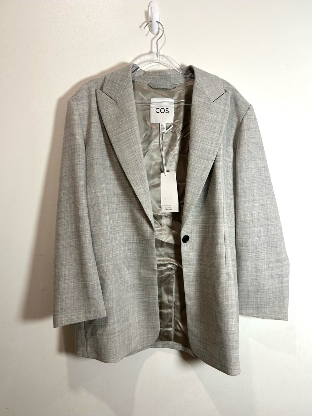NEW Cos Blazer Women 8 Structured Wool Linen Blend Taupe Relaxed Minimalist - Picture 14 of 16